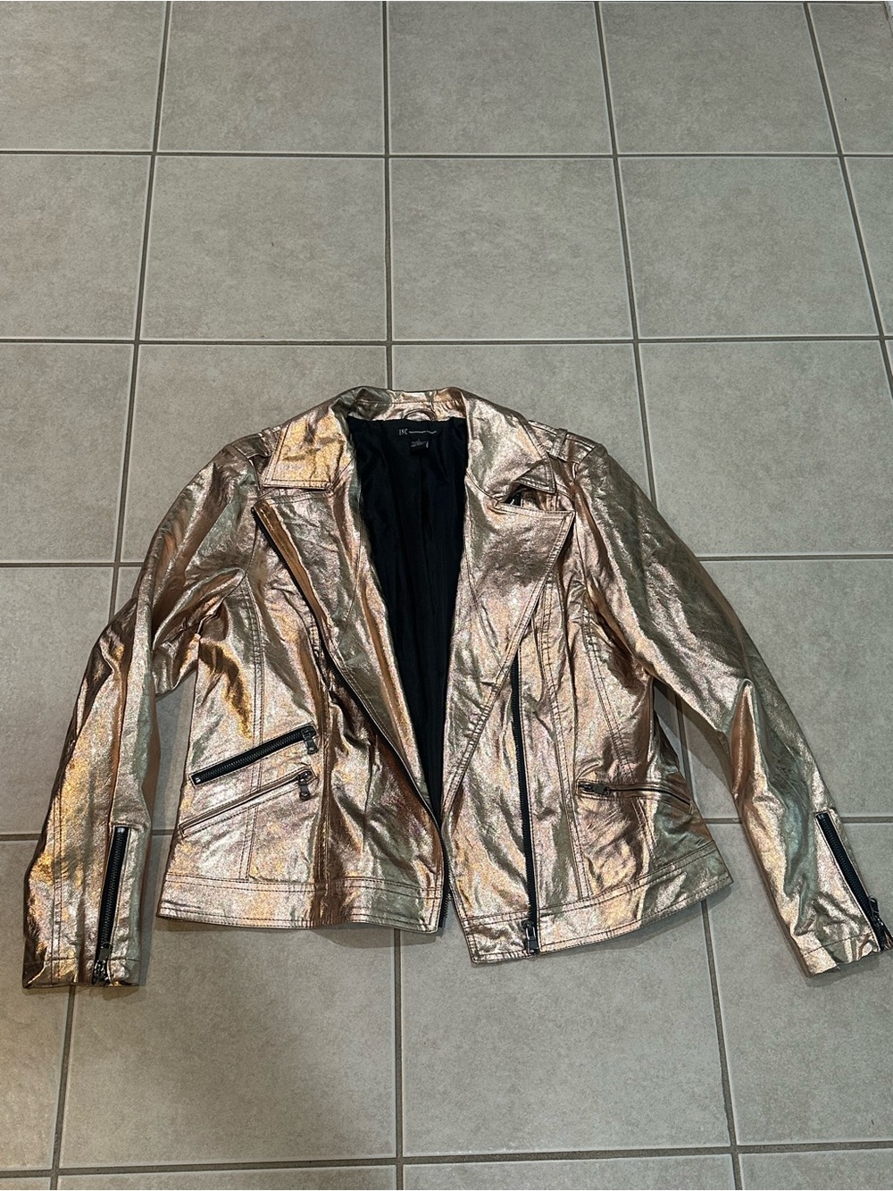 INC International Concepts Metallic Rose Gold Moto Jacket